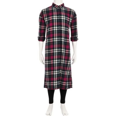Girls red check shirt leggings outfit